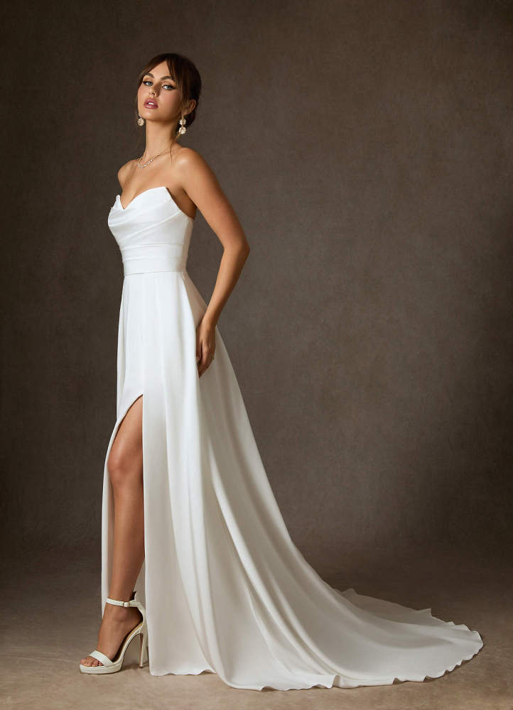 elyessen Marisela Diamond White A-Line Sequins Crepe Back Satin Dress