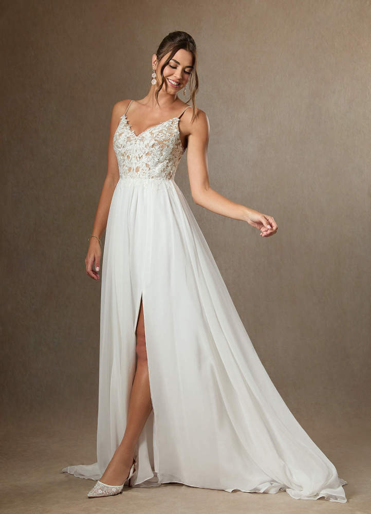 elyessen  Diamond White A-Line Lace Chiffon Dress