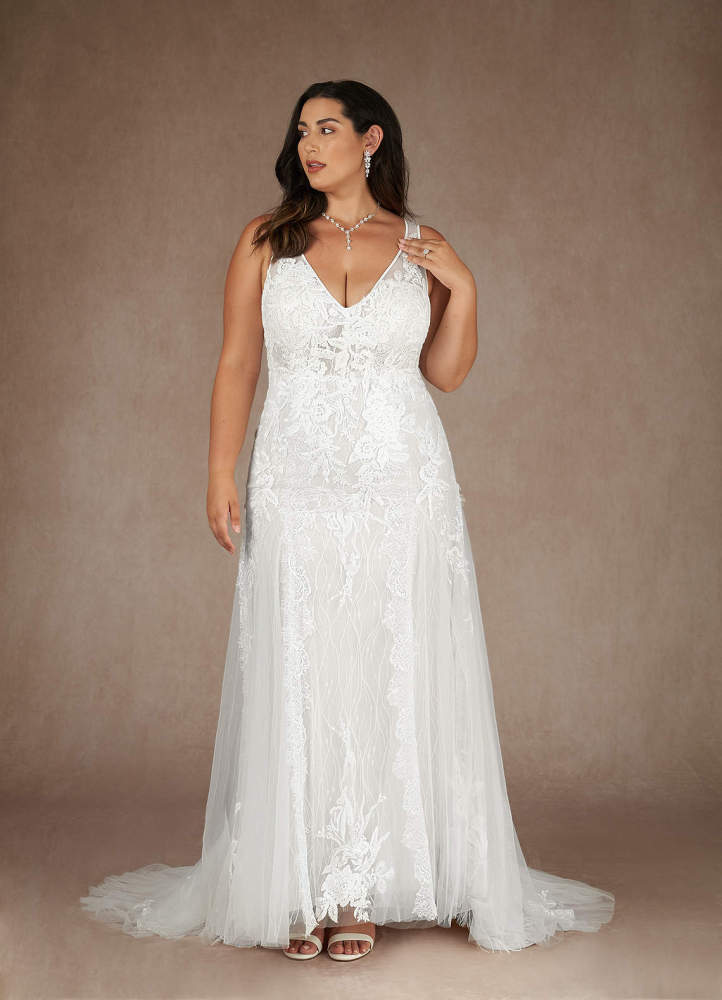 elyessen Konstantin Diamond White Champagne Mermaid Sequins Tulle Dress