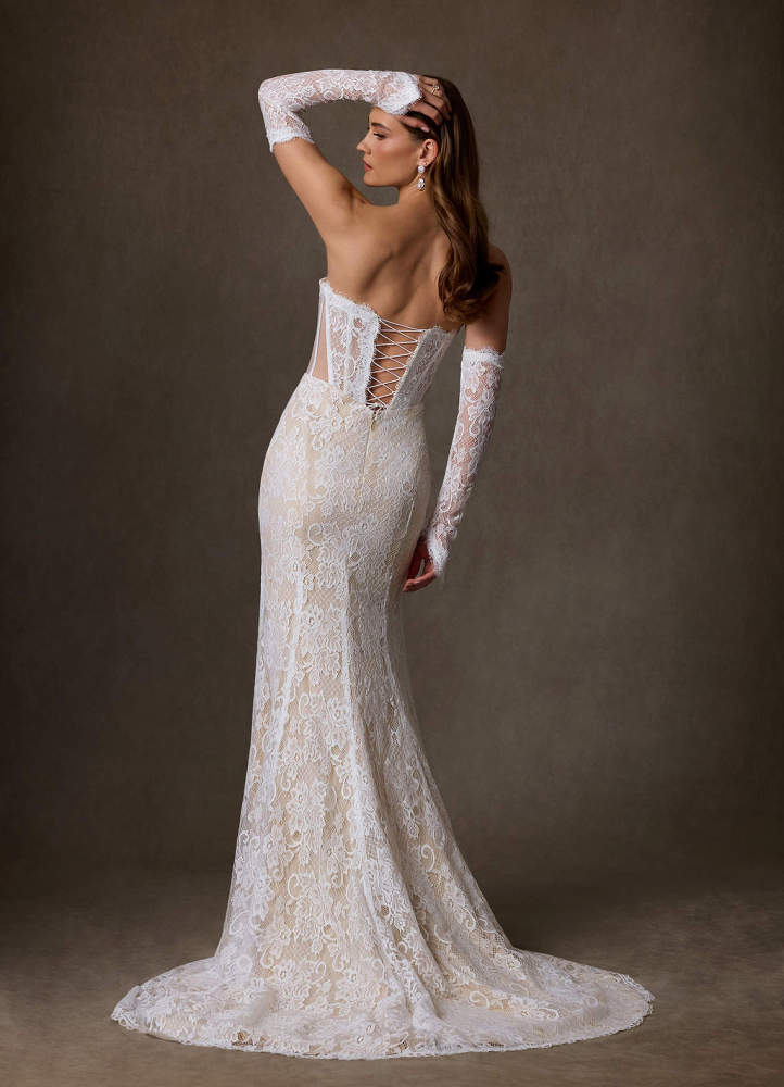 elyessen Issa Diamond White Sheath Strapless Lace Dress