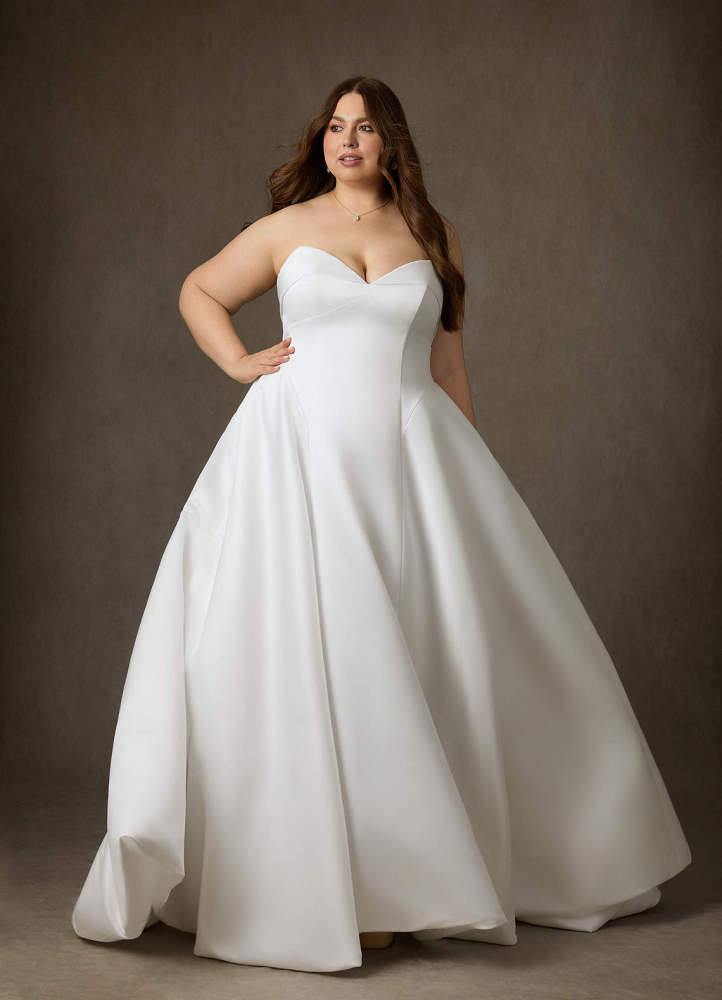 elyessen Junessa Diamond White A-Line Strapless Satin Dress