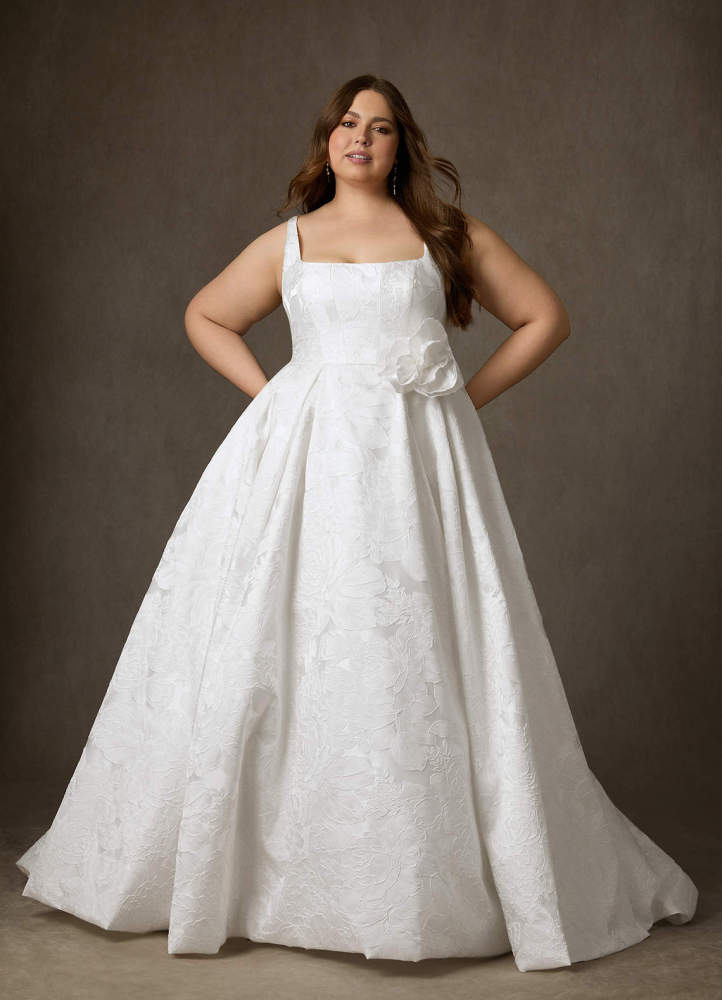 elyessen  Antique White Ball-Gown with Pockets Floral Jacquard Dress
