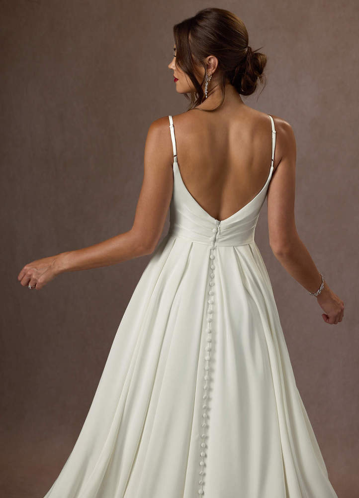 elyessen Diamond White A-Line Scoop Pleated Crepe Back Satin Dress