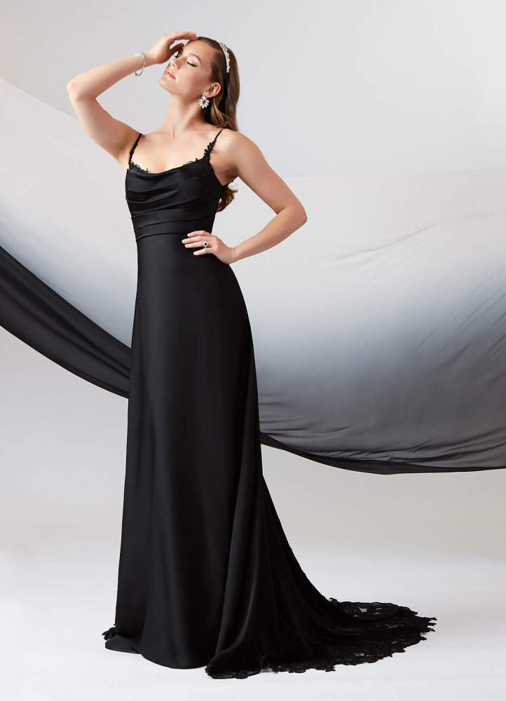 elyessen Sable Stretch Diamond White A-Line Lace Stretch Satin Dress