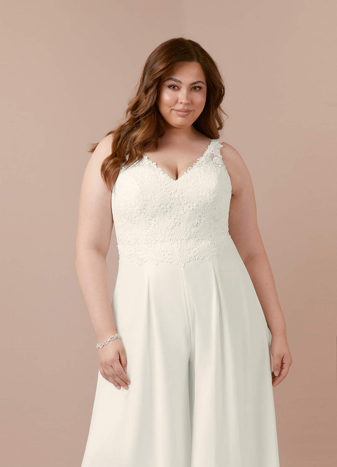 elyessen  Diamond White Pant Styles V-Neck Lace Chiffon Dress