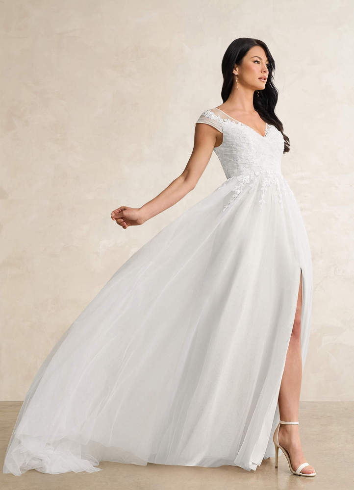 elyessen Bellisima Diamond White A-Line V-Neck Tulle Dress