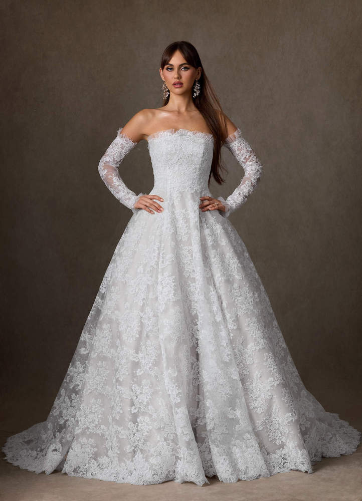elyessen Hinata Two-Piece Diamond White Ball-Gown Strapless Lace Dress