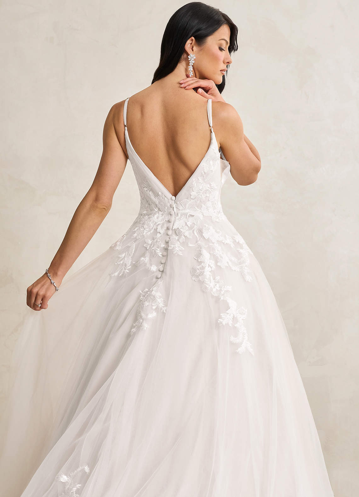 elyessen Rhodes Diamond White A-Line V-Neck Sequins Tulle Dress