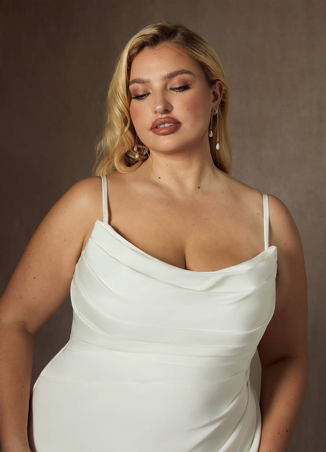 elyessen  Diamond White Mermaid Strapless Crepe Back Satin Dress
