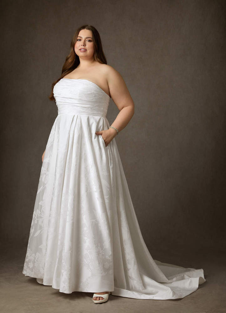 elyessen Daliah Diamond White A-Line Strapless Floral Jacquard Dress
