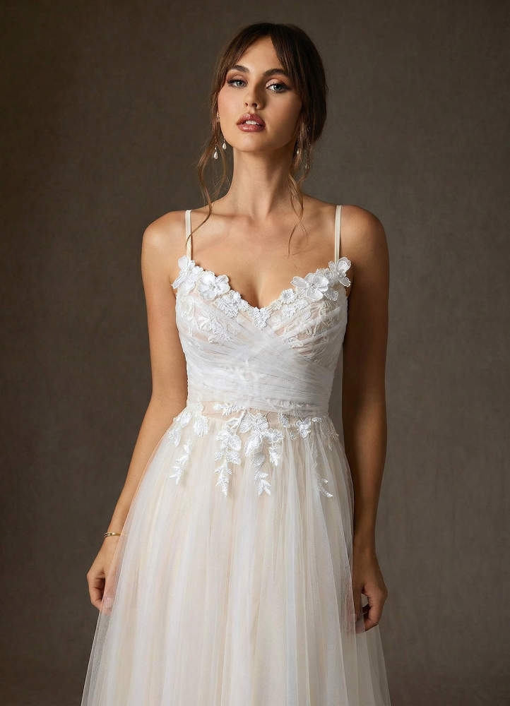elyessen Zenia Diamond White Champagne A-Line Tulle Dress