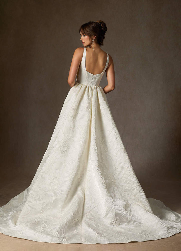 elyessen  Diamond White Ball-Gown with Pockets Floral Jacquard Dress
