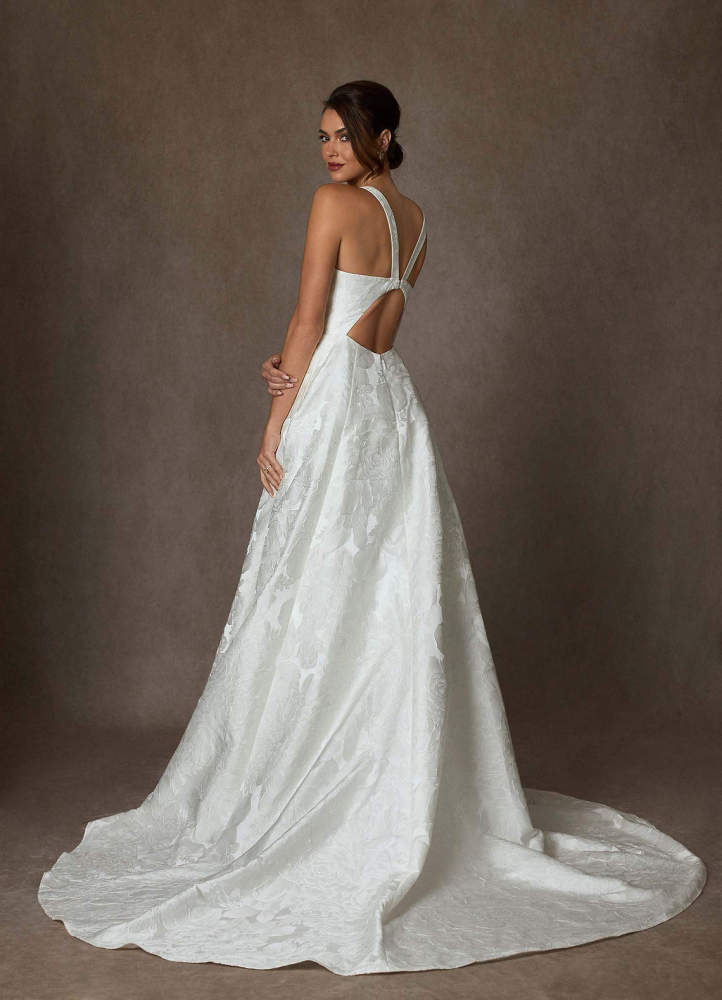 elyessen Olivette Diamond White Ball-Gown Strap Floral Jacquard Dress