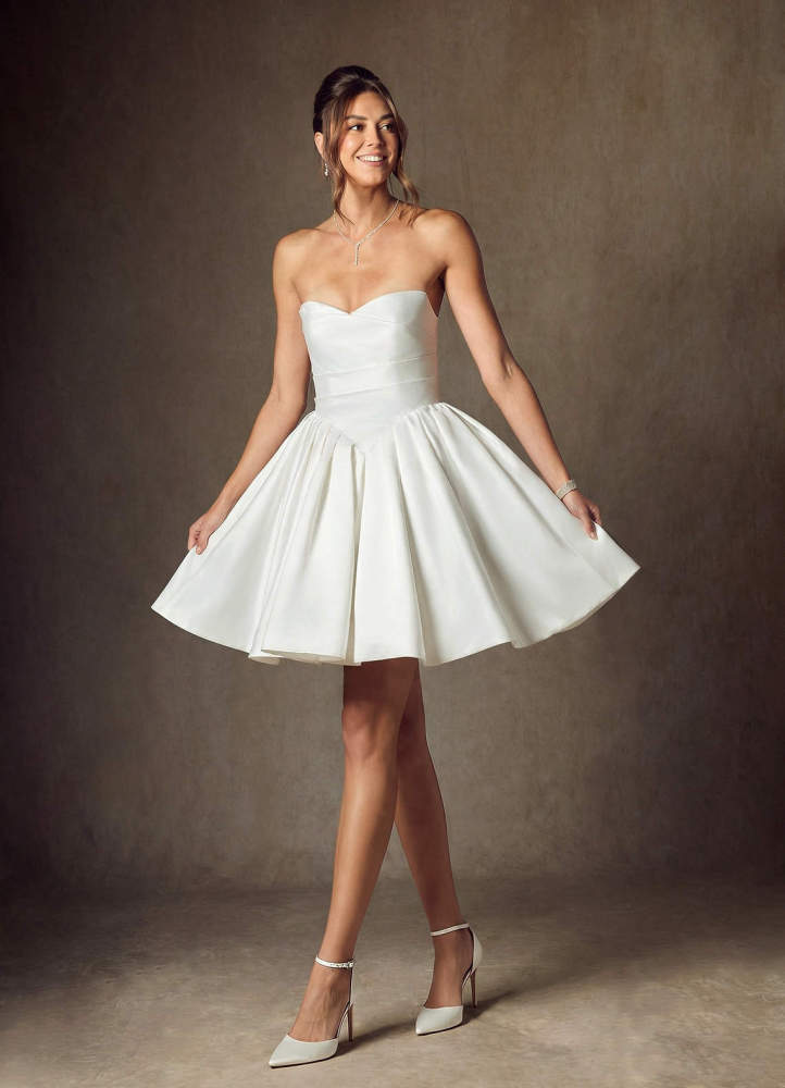 elyessen Daivey Diamond White Ball-Gown Strapless Matte Satin Dress