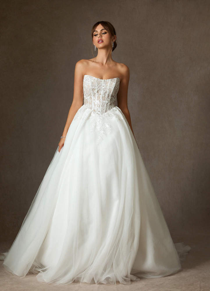 elyessen Ainsley Diamond White Ball-Gown Strapless Lace Dress