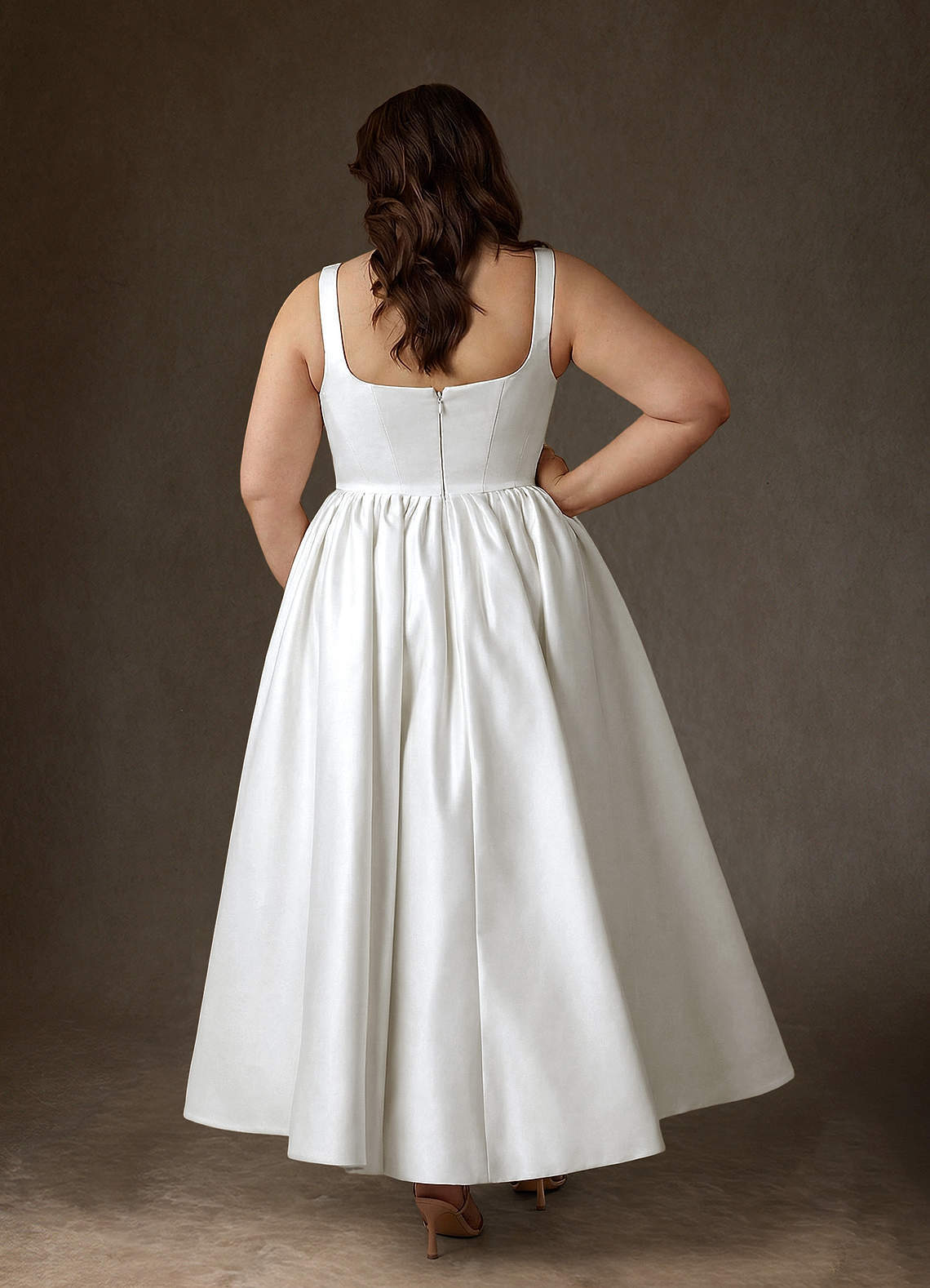 elyessen Verina Diamond White A-Line with Pockets Satin Dress