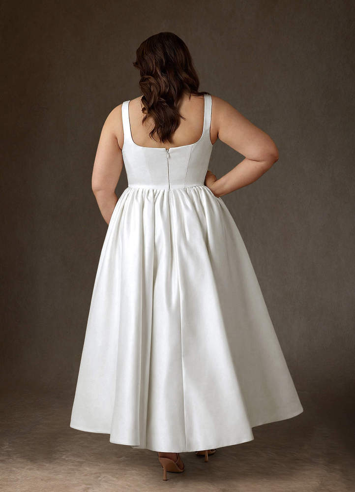 elyessen Verina Diamond White A-Line with Pockets Satin Dress