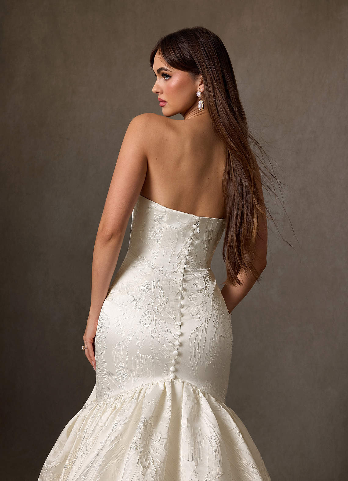 elyessen Quinta Diamond White Mermaid Strapless Floral Jacquard Dress