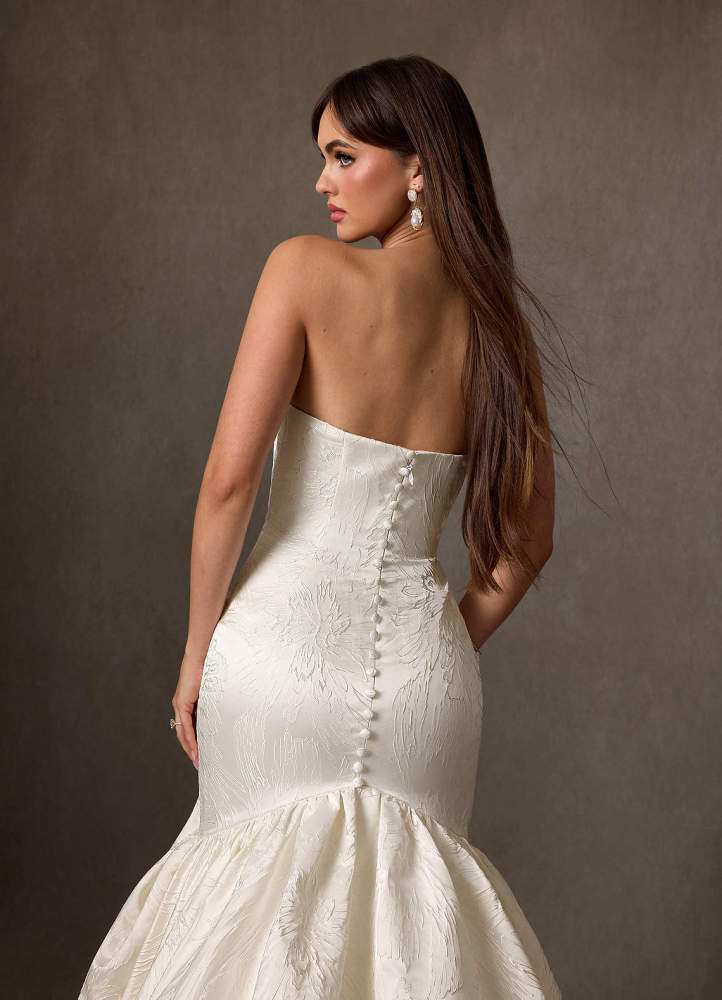 elyessen Quinta Diamond White Mermaid Strapless Floral Jacquard Dress