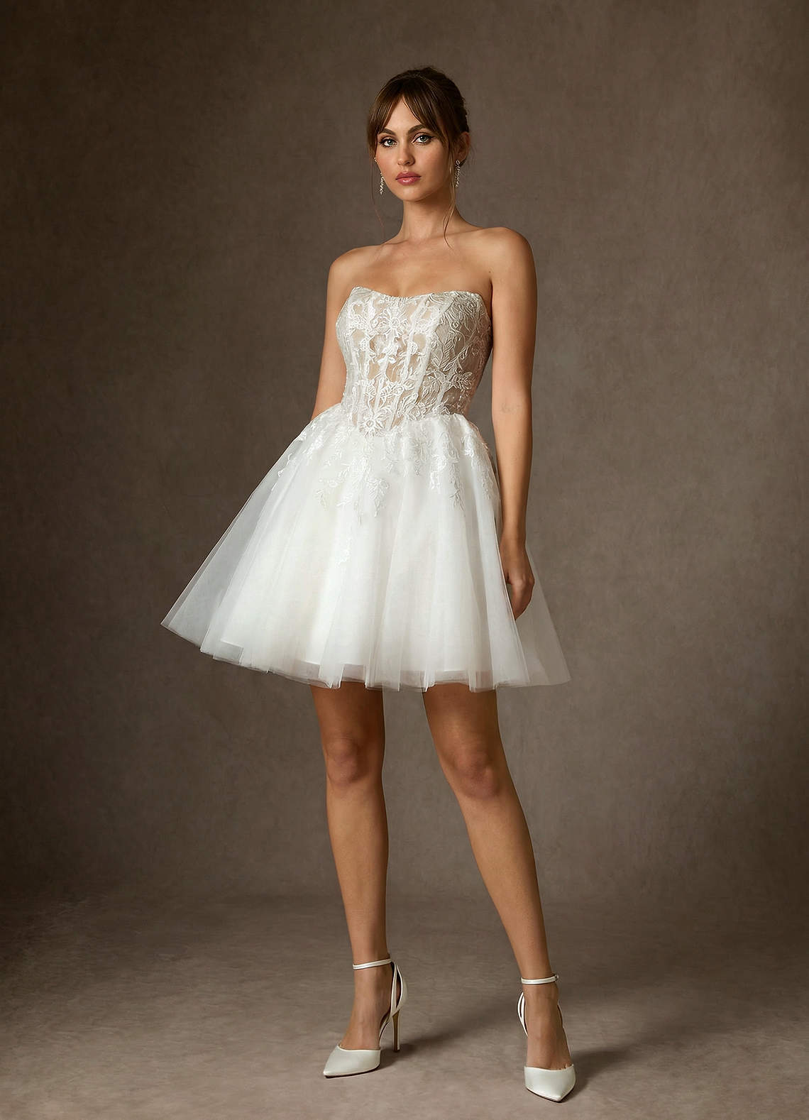 elyessen Anaiza Diamond White Ball-Gown Strapless Lace Dress