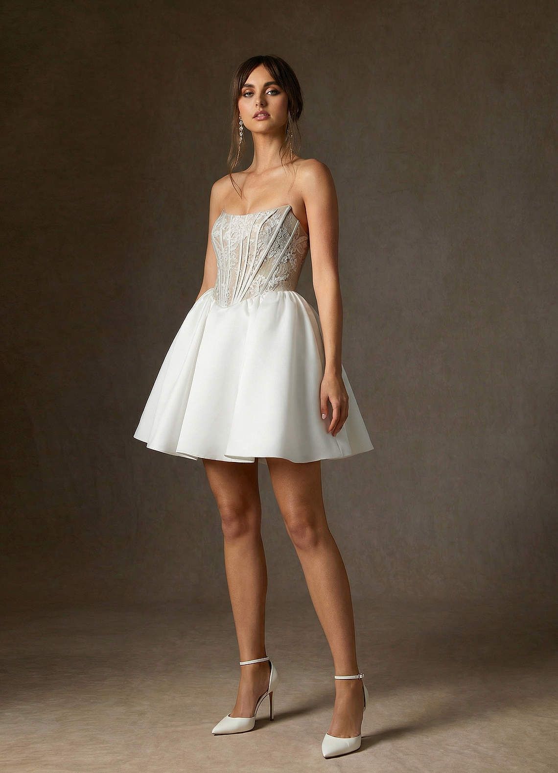 elyessen Diamond White A-Line Strapless Lace Dress