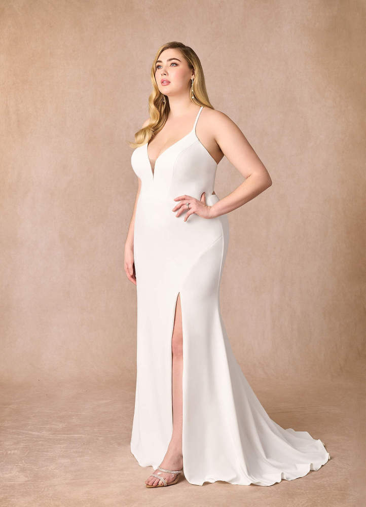 elyessen Stretch Diamond White Mermaid V-Neck Stretch Crepe Dress
