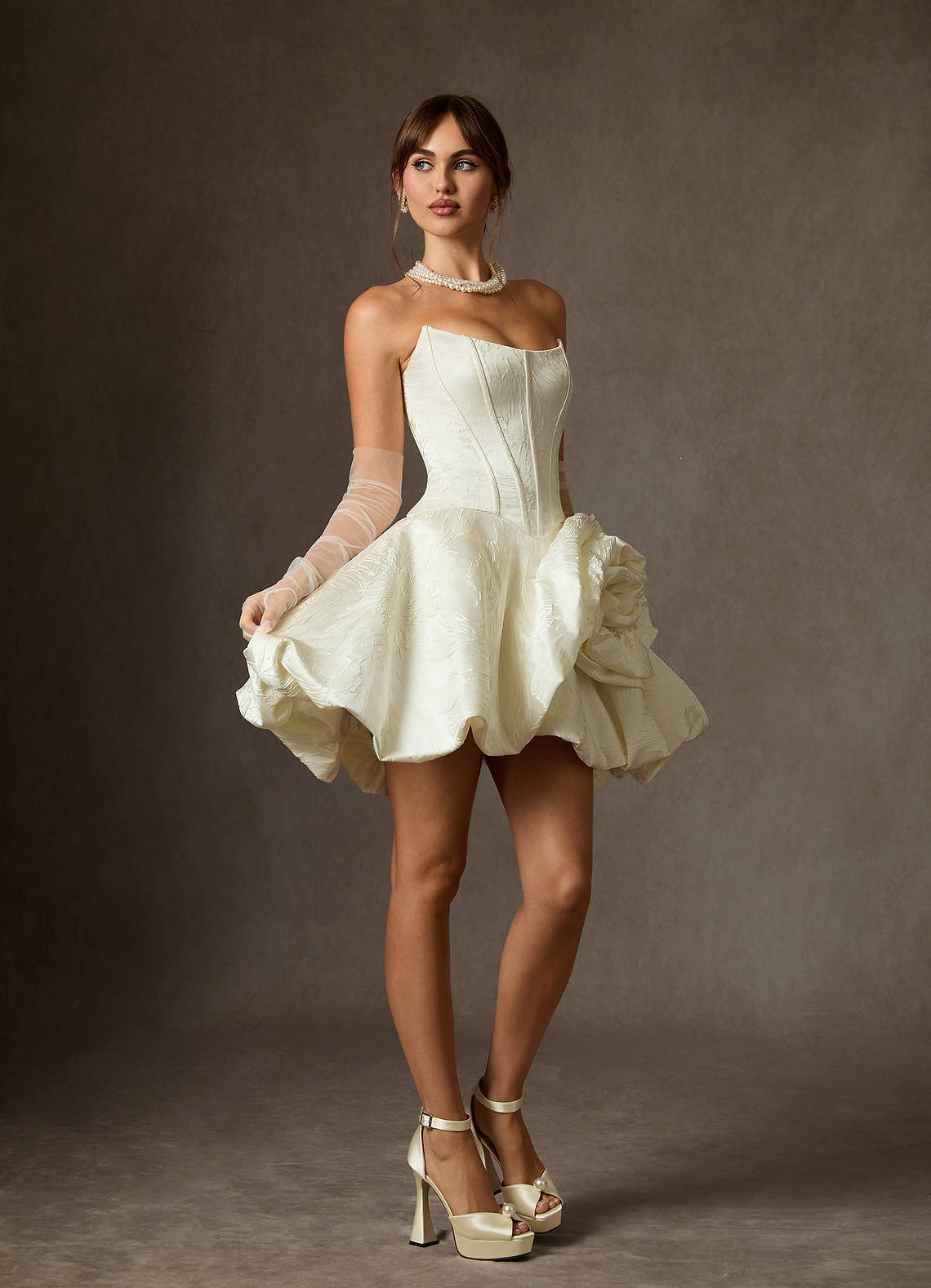 elyessen Kloe Two-Piece Diamond White Ball-Gown Strapless Floral Jacquard Dress