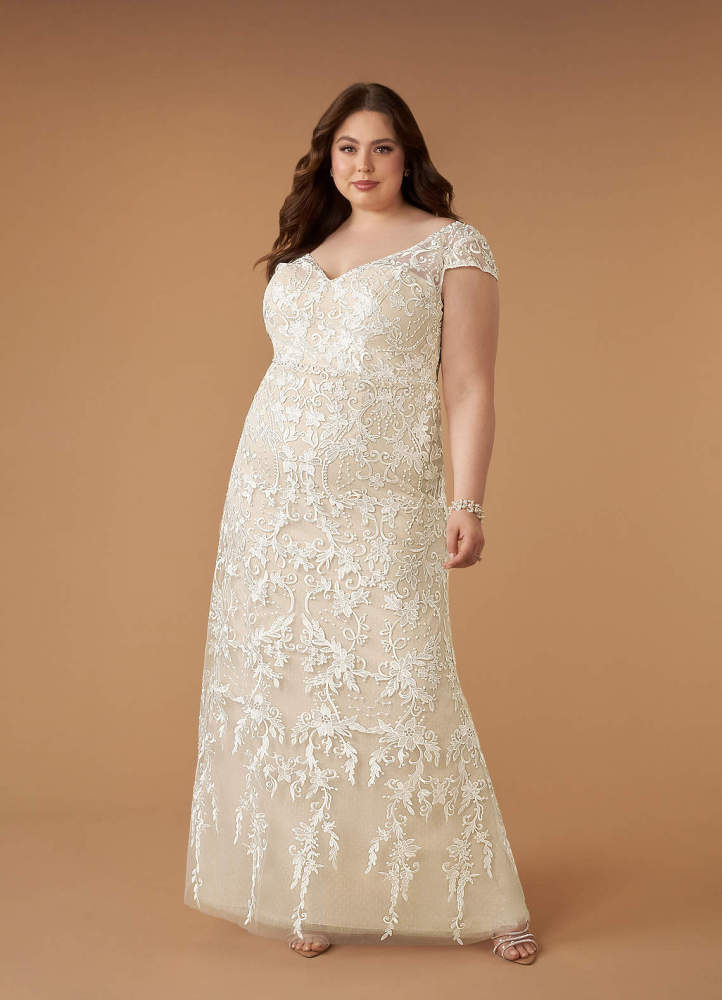 elyessen Diamond White Sheath V-Neck Sequins Lace Dress