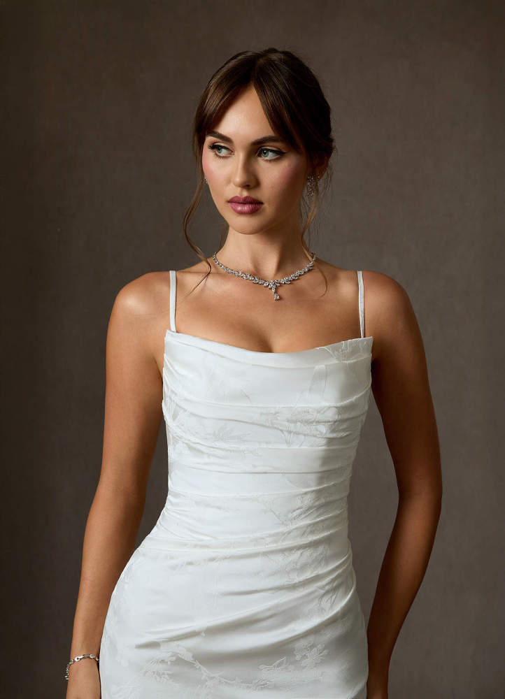 elyessen Elyse Diamond White Mermaid Strapless Floral Jacquard Dress