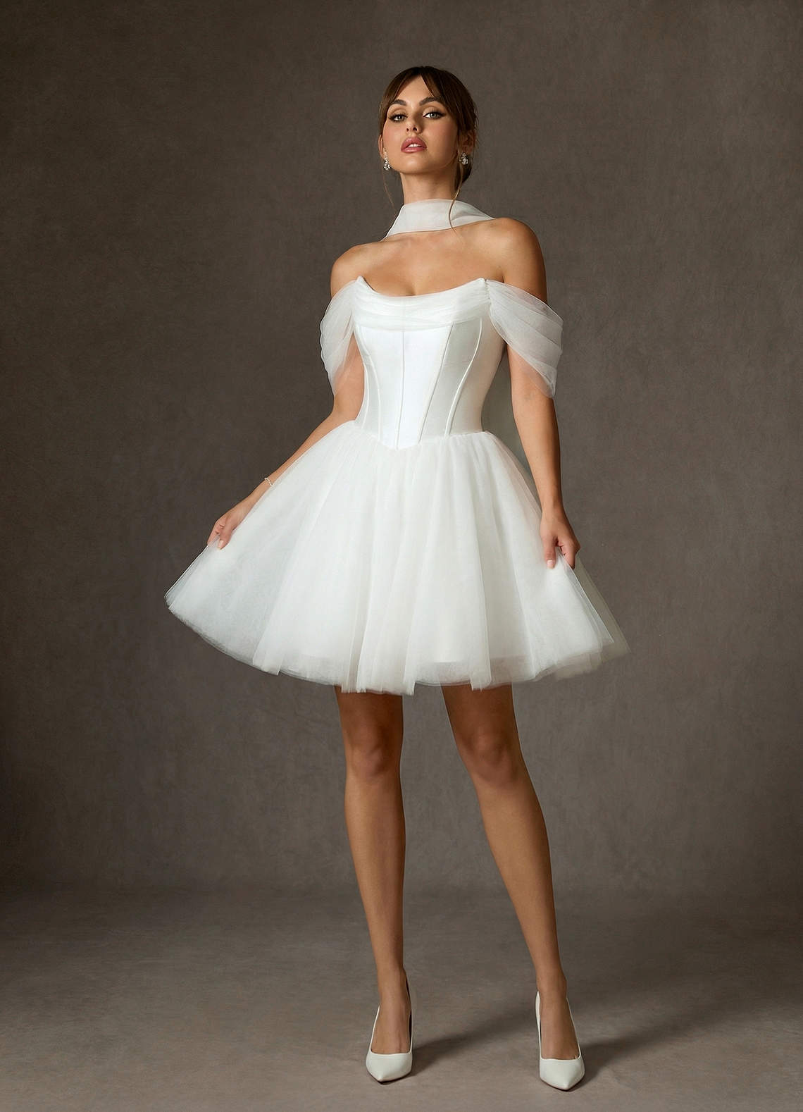elyessen Naef Two-Piece Diamond White A-Line Tulle Dress