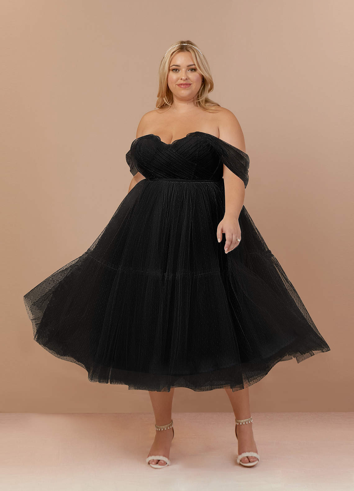 elyessen Vienna Diamond White Champagne A-Line Off-The-Shouler Tulle Dress