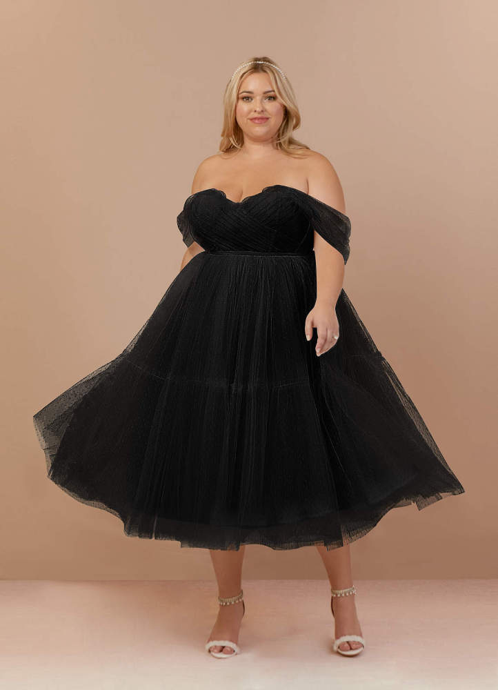 elyessen Vienna Diamond White Champagne A-Line Off-The-Shouler Tulle Dress