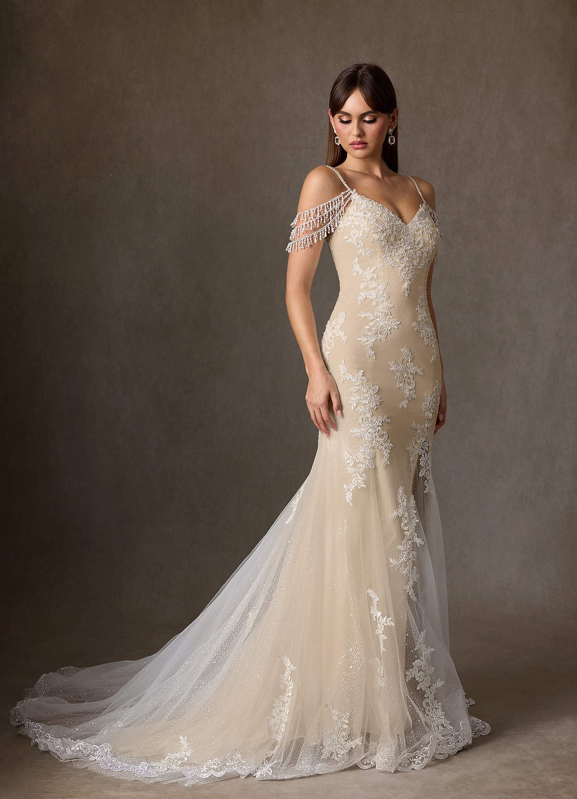 elyessen  Diamond White Mermaid Sequins Tulle Dress