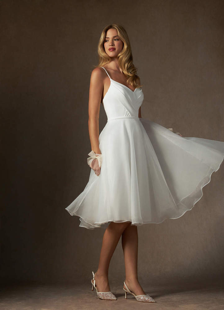 elyessen Ardea Stretch Diamond White A-Line V-Neck Pleated Stretch Crepe Dress