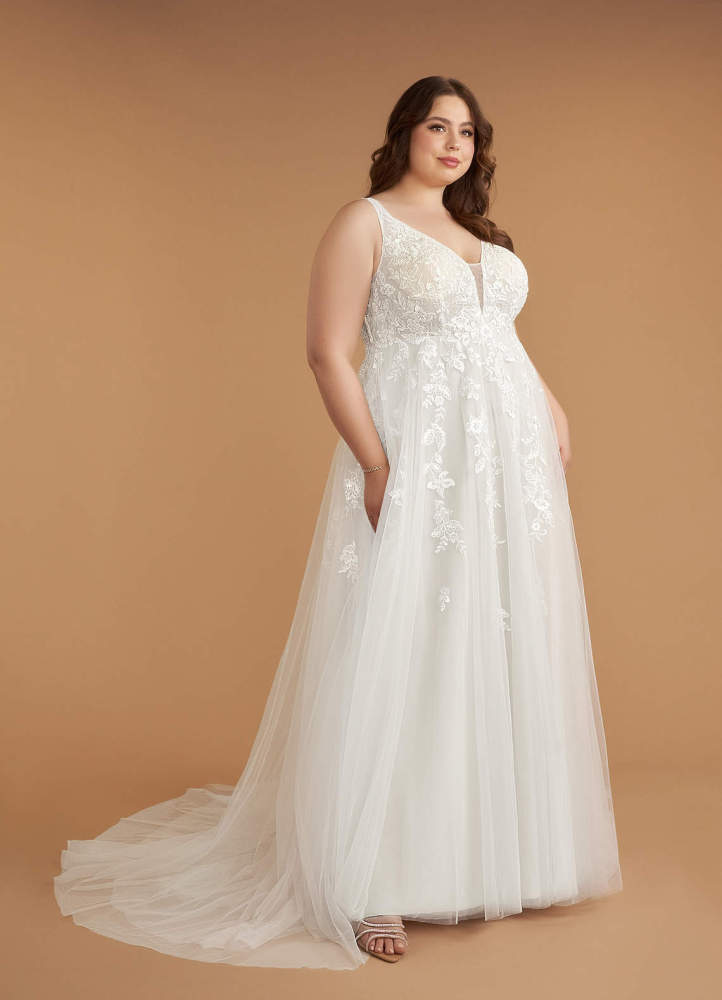 elyessen Sorella Free pannier Diamond White A-Line V-Neck Sequins Tulle Dress