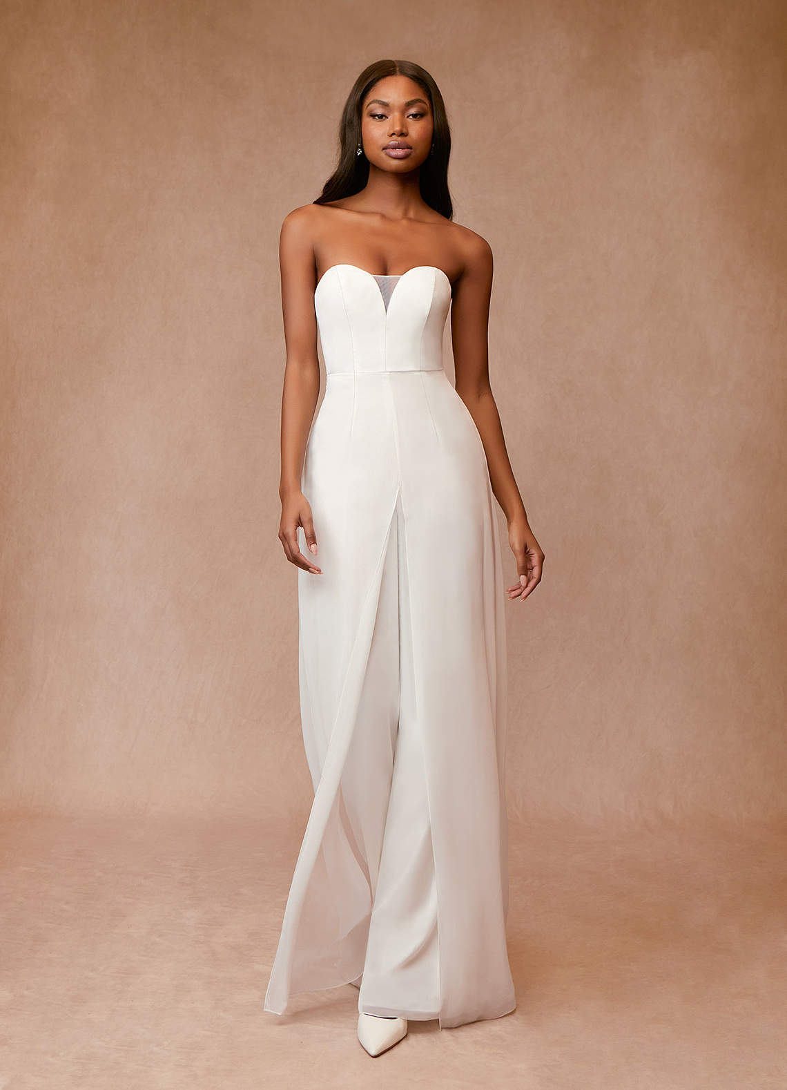 elyessen Tamara Diamond White Pant Styles Strapless Chiffon Dress