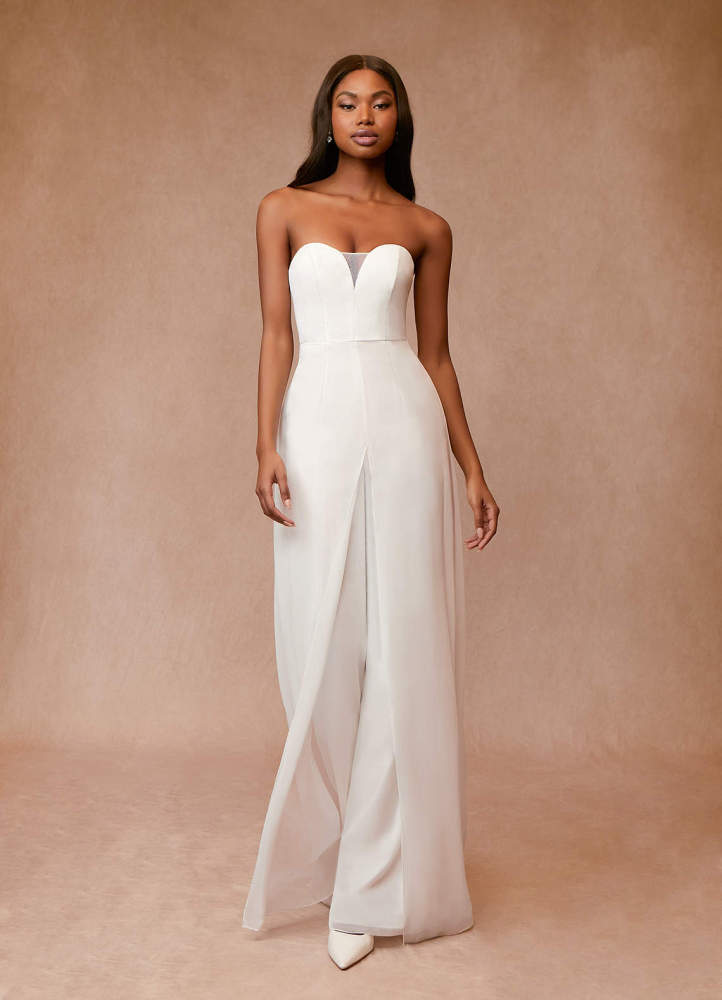 elyessen Tamara Diamond White Pant Styles Strapless Chiffon Dress