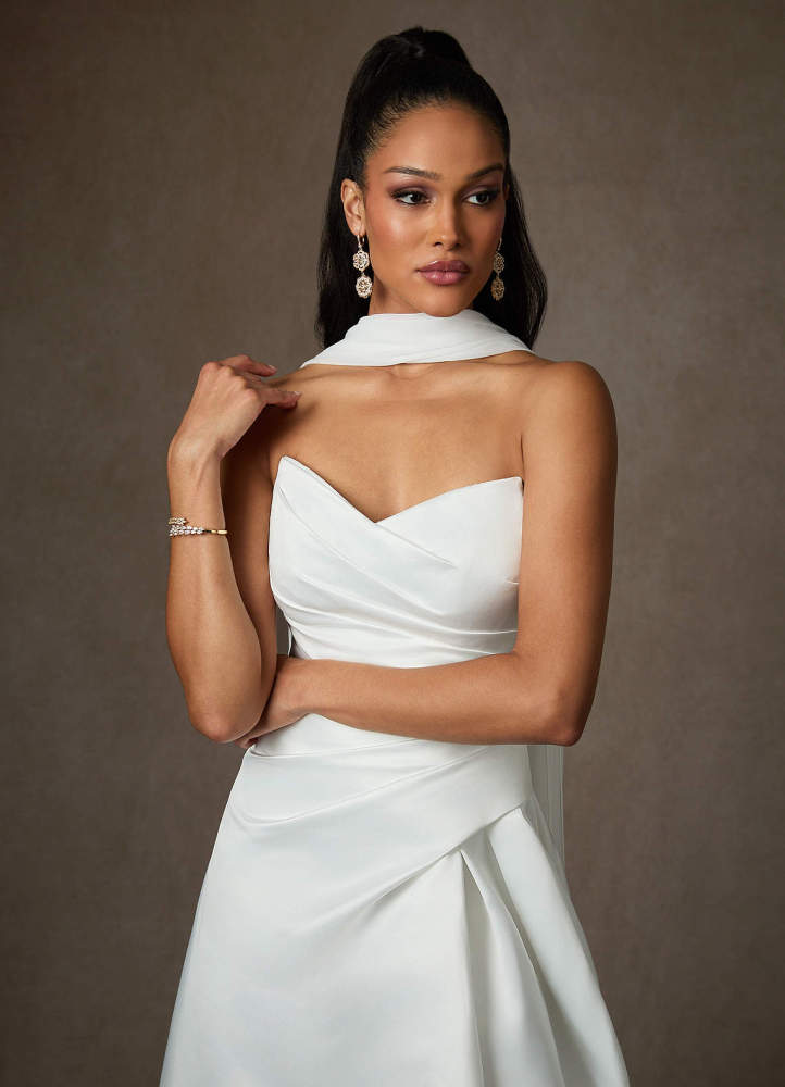elyessen Adimaris Two-Piece Diamond White A-Line Satin Dress