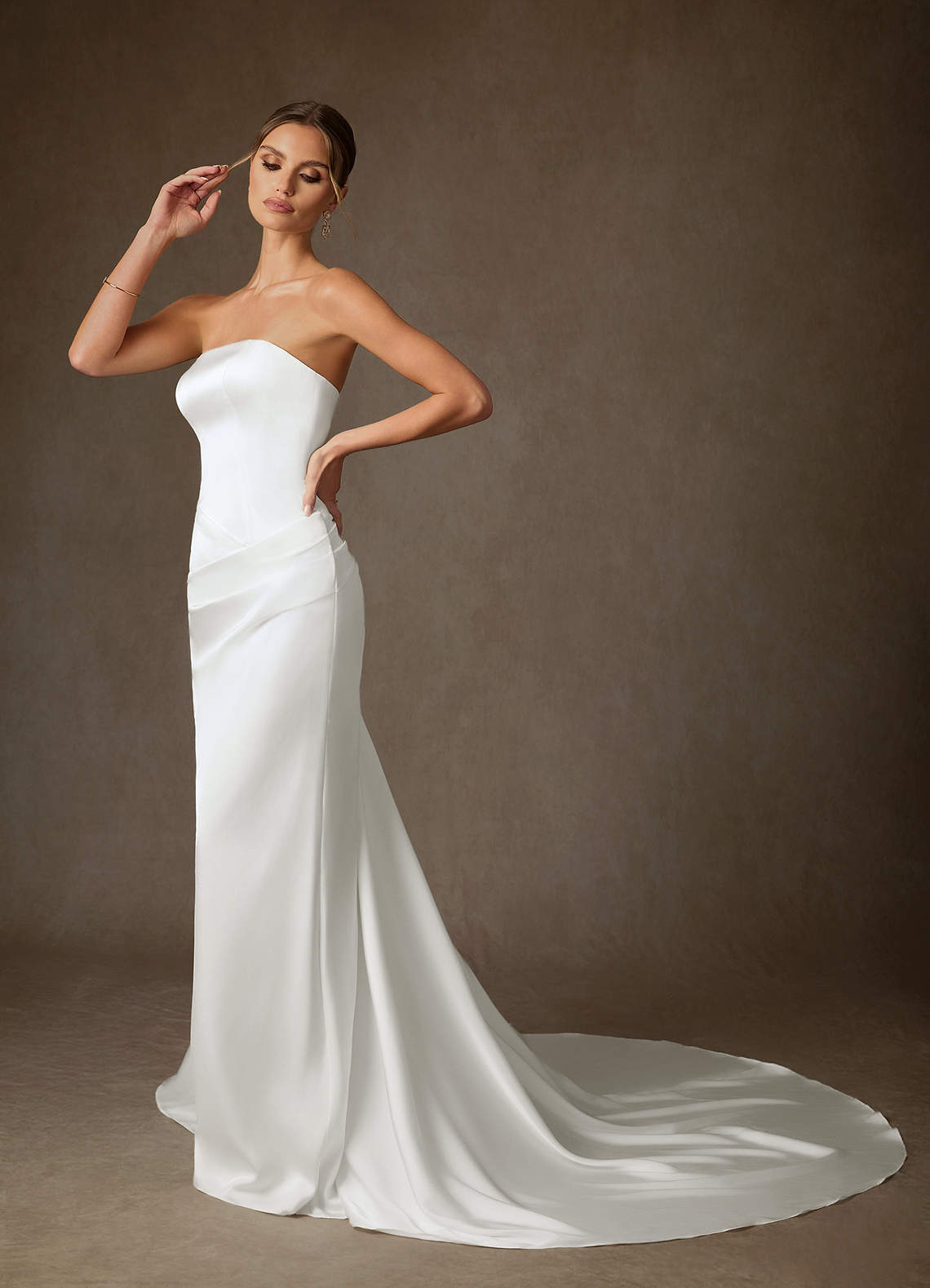 elyessen Begonia Stretch Diamond White Sheath Strapless Stretch Satin Dress