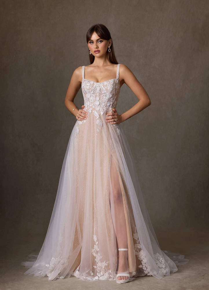 elyessen  Diamond White A-Line Scoop Tulle Dress