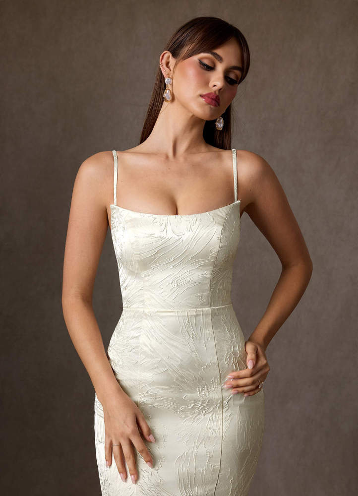 elyessen Serephina Diamond White Mermaid Strapless Floral Jacquard Dress