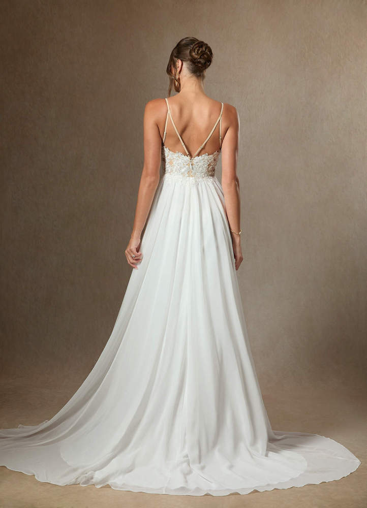 elyessen Gala Diamond White A-Line Lace Chiffon Dress