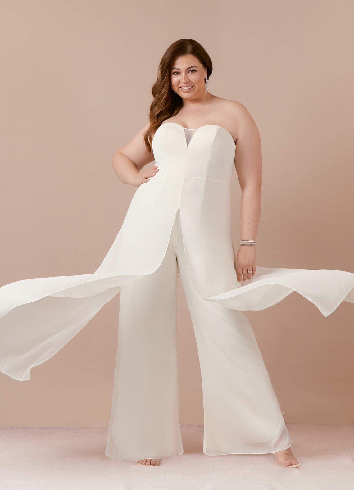 elyessen Tamara Diamond White Pant Styles Strapless Chiffon Dress