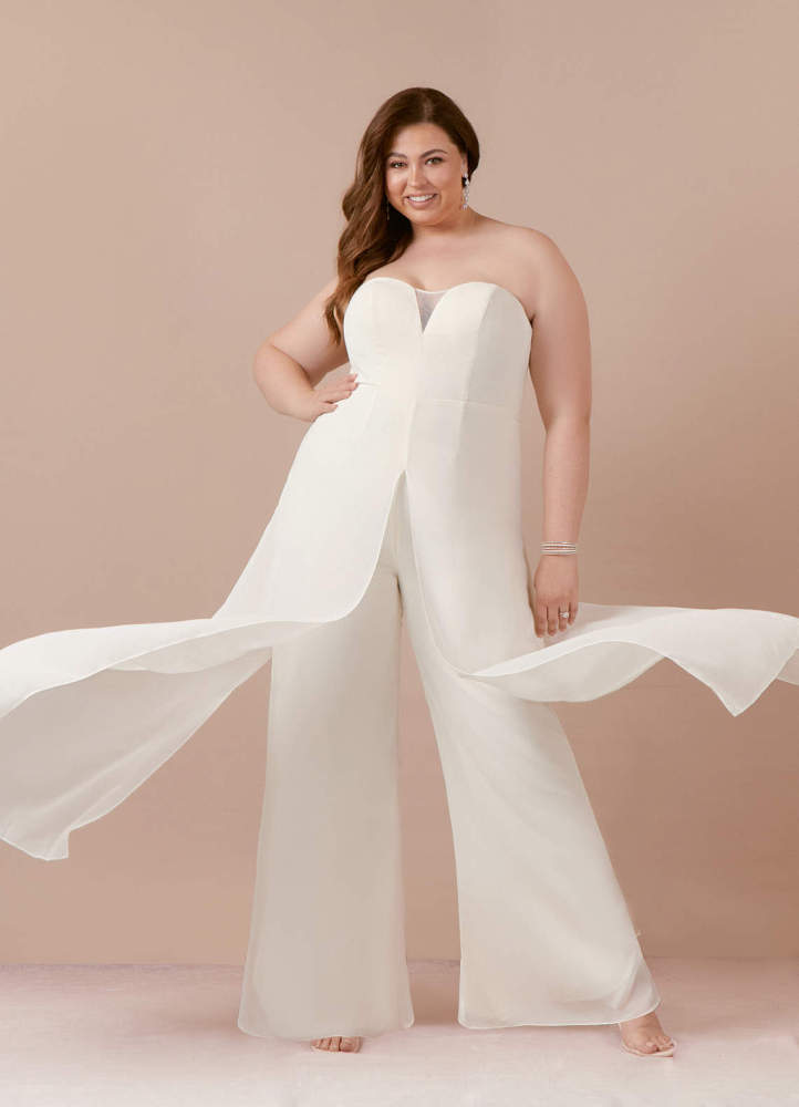 elyessen Tamara Diamond White Pant Styles Strapless Chiffon Dress