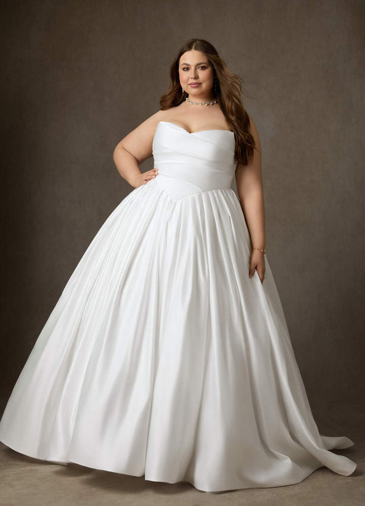 elyessen Celestia Diamond White Ball-Gown Strapless Matte Satin Dress
