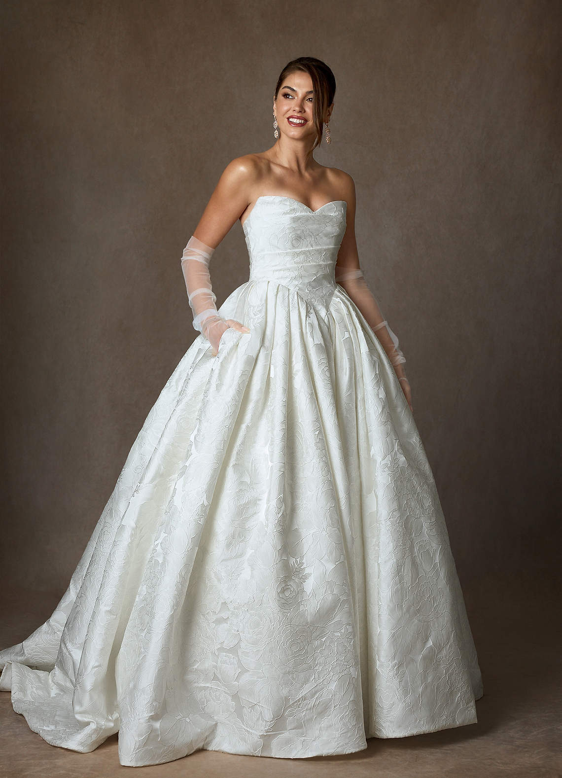 elyessen Celestia Diamond White Ball-Gown Strapless Floral Jacquard Dress