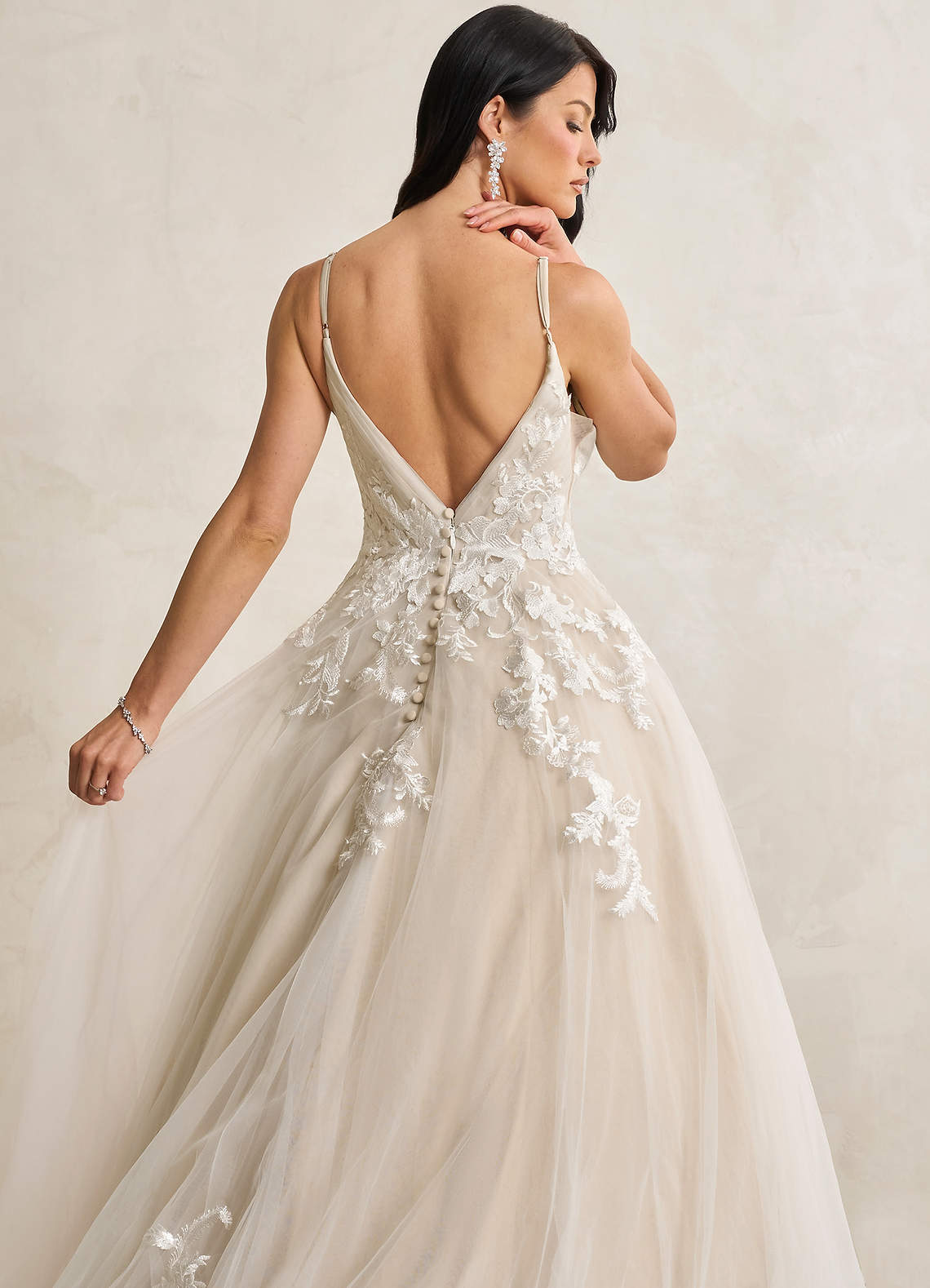 elyessen  Diamond White A-Line V-Neck Sequins Tulle Dress