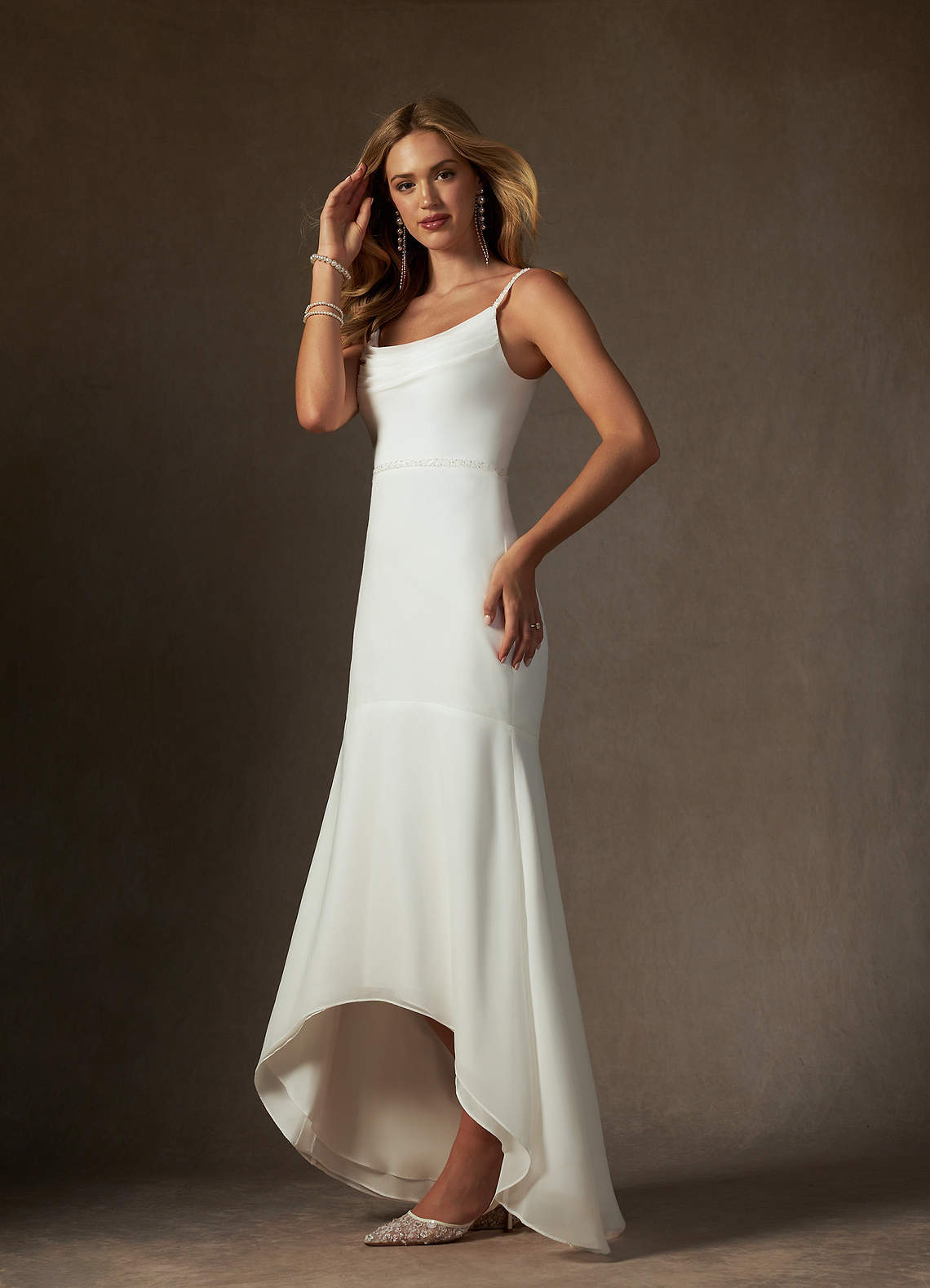 elyessen Sunbeam Diamond White Mermaid Beaded Chiffon Dress