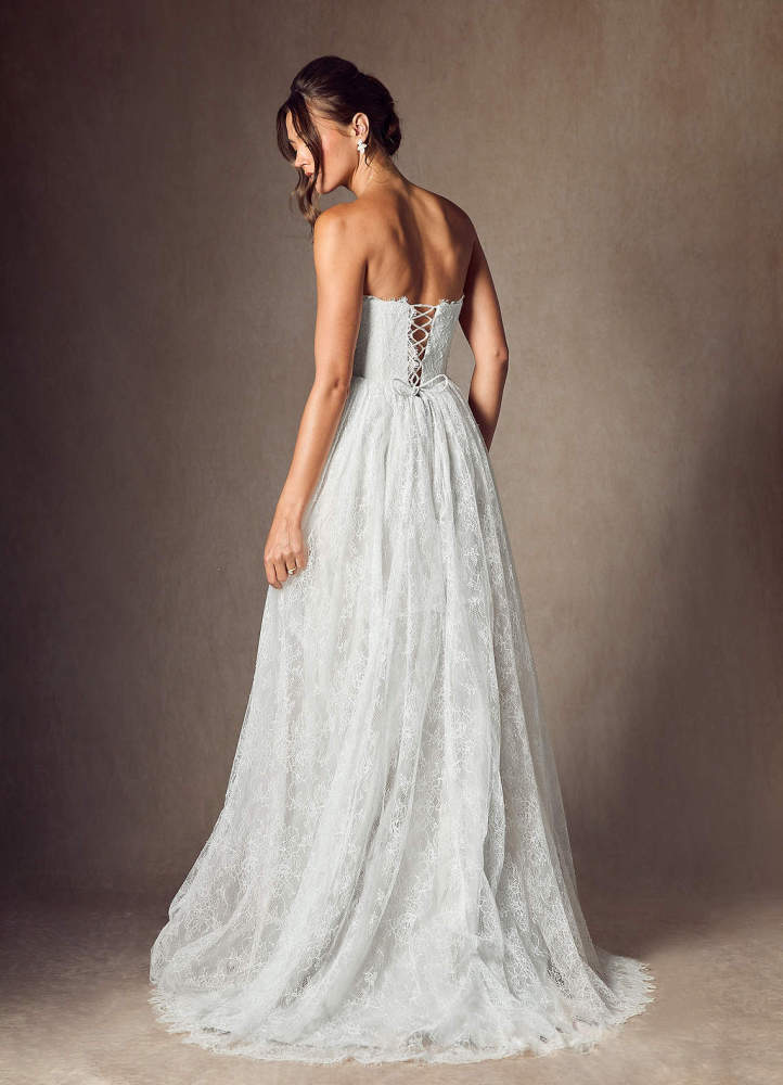 elyessen Lorena Diamond White A-Line Strapless Lace Dress