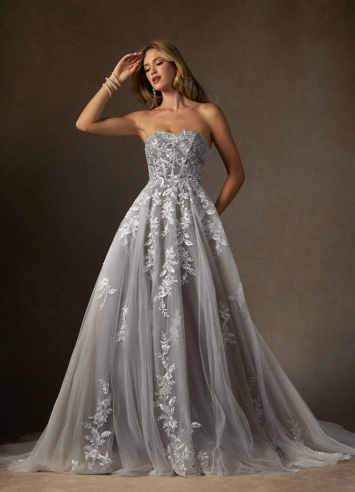elyessen  Diamond White Ball-Gown Strapless Lace Dress